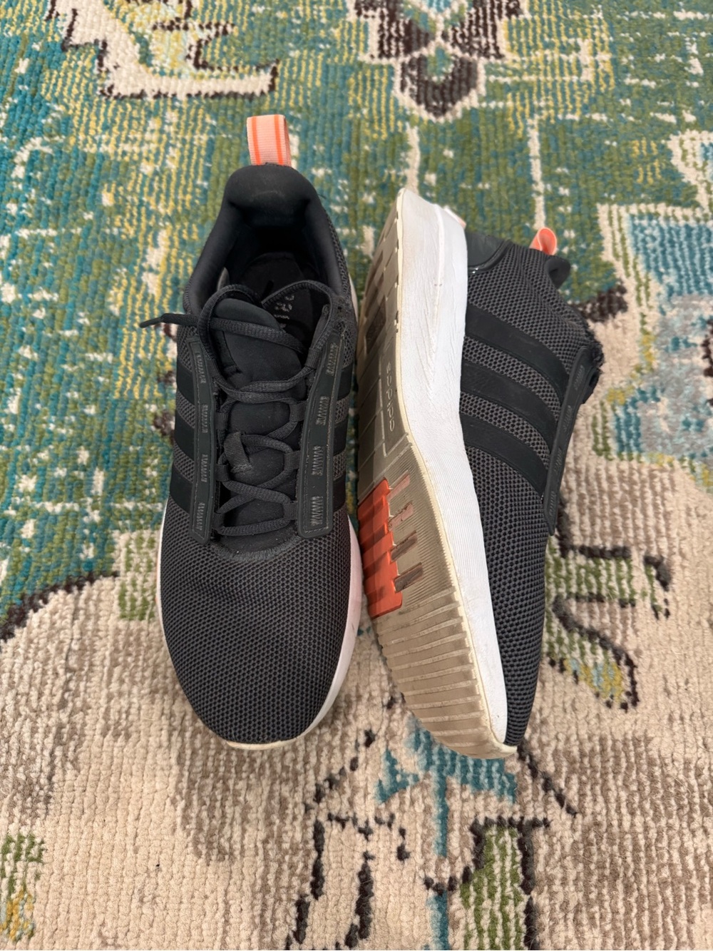adidas women’s Black Mesh Sneakers with Coral Accent